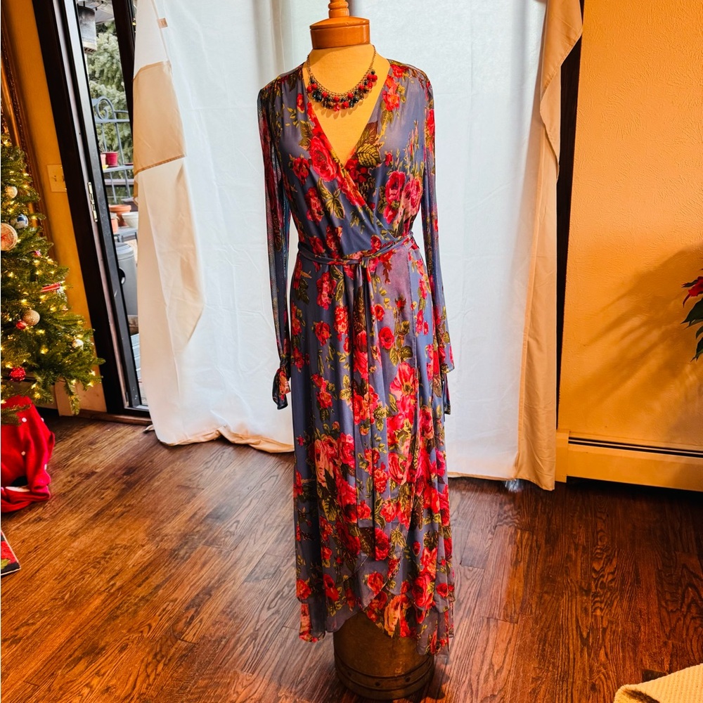 NWT- Betsey Johnson L/S Floral Wrap Dress - Picture 3 of 9
